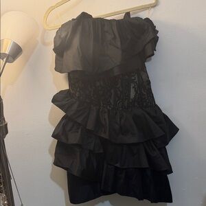 Chic Black Strapless Ruffle Dress